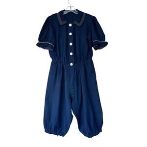 Antique Wool 19th Century Victorian Bathing Costume Navy Blue M/L